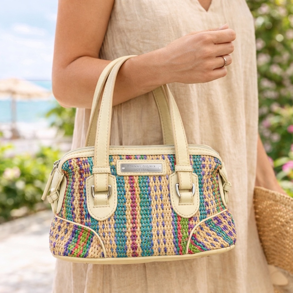 Etienne Aigner Vintage Multicolor Woven Handbag w/ Leather Trim